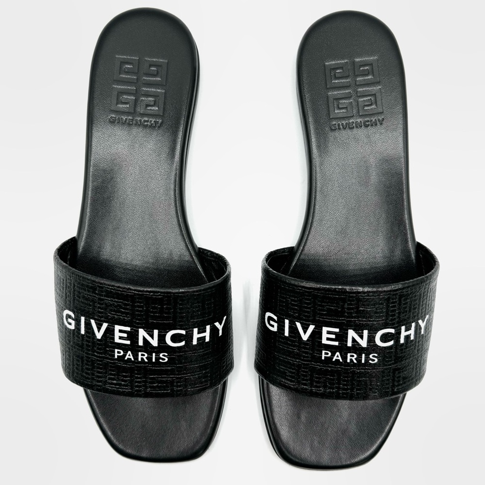 NEW Givenchy Black 4G Logo Monogram Opened Toe Sandals Flats Shoes